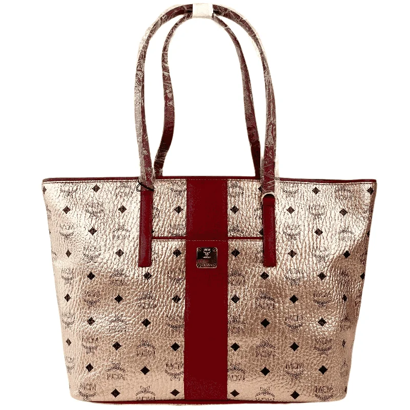 MCM Chamoagne Women's Gold Monogram Visetos Canvas Medium Tote Bag MWPBAFO01TC001