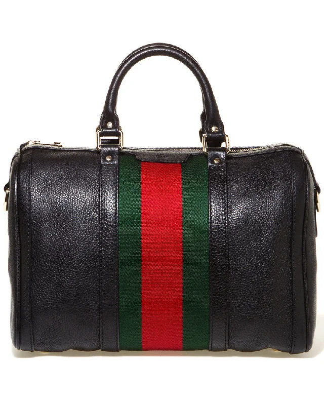 Gucci "Vintage Web" Medium Leather Boston Bag