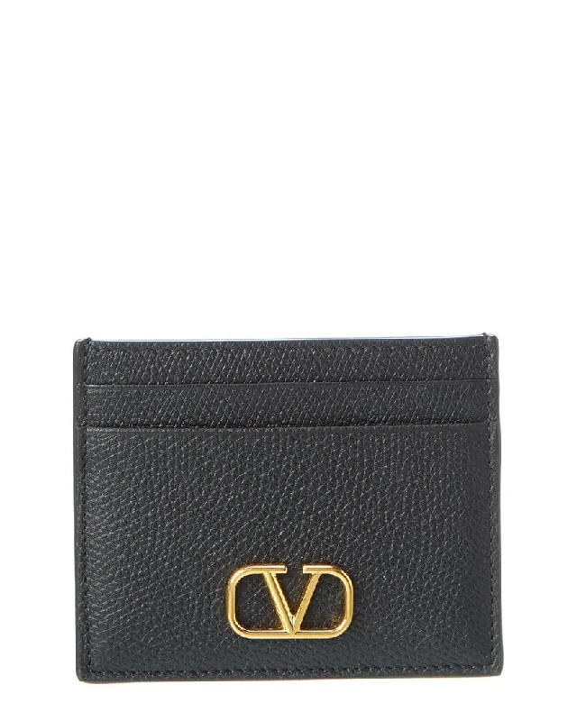 Valentino Vlogo Grainy Leather Card Holder