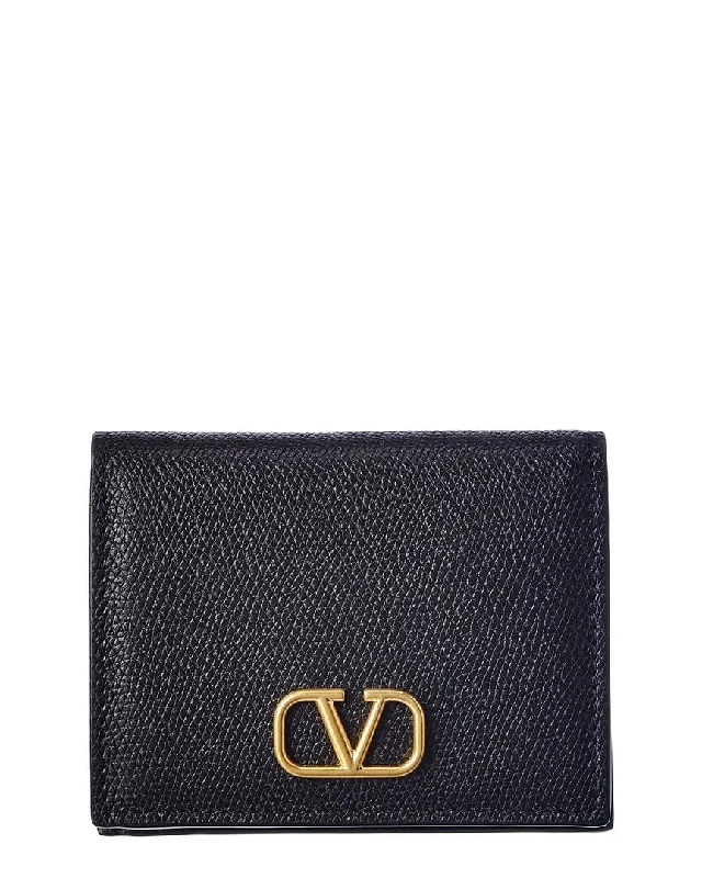 Valentino Vlogo Signature Grainy Leather Card Case