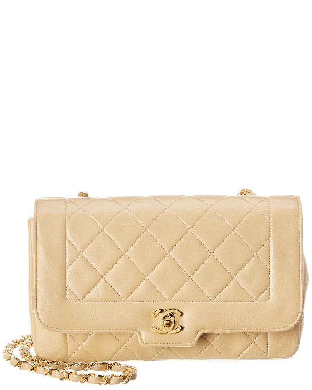 Chanel Beige Quilted Lambskin Leather Border Tab Medium Flap Bag