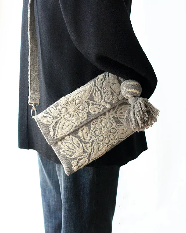 Carnation Embroidered Wool Handbag