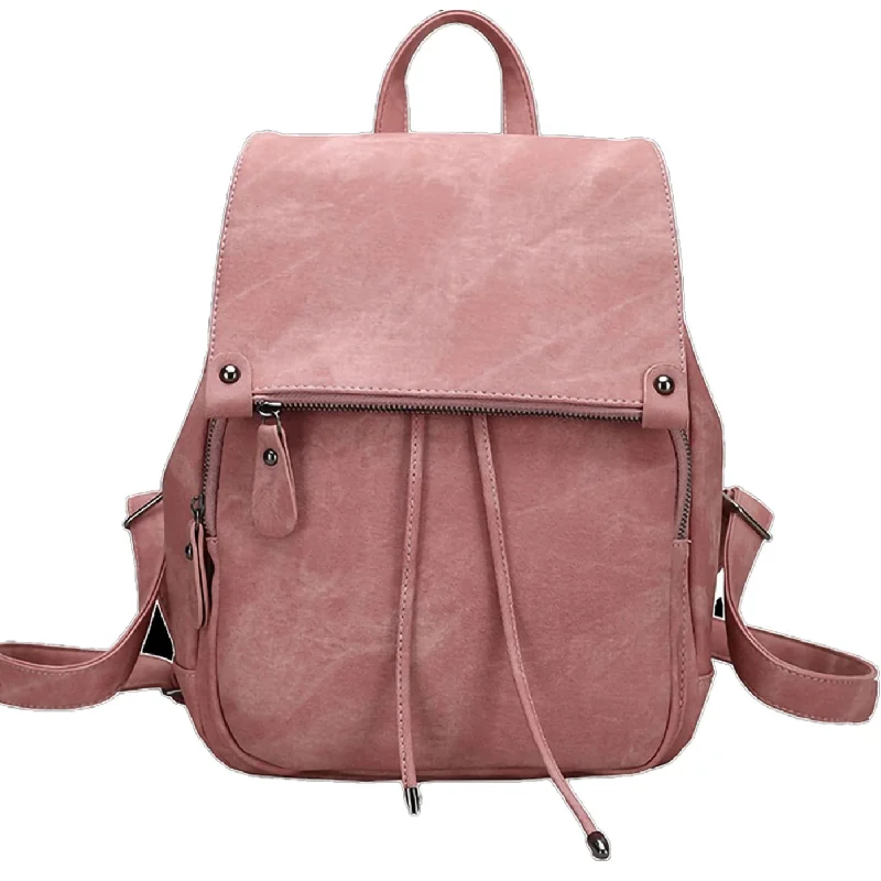 Chloe Butter Vegan Leather Flap Top Draw String Backpack Blush Pink