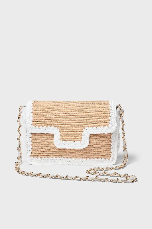 Natural and White Woven Shoulder Bag Designer Bags At Exclusive Clearance Prices