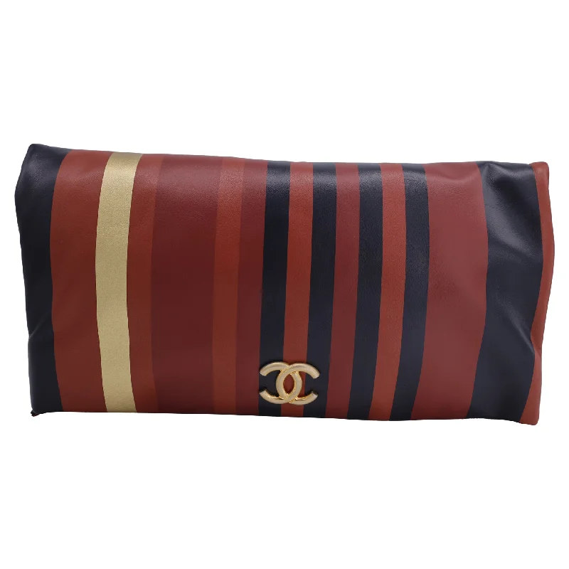 Chanel Paris-Greece Striped Clutch in Brown Leather