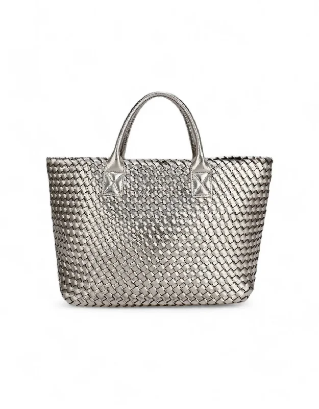 Bello Woven Tote Hi Shine Bag In Platinum