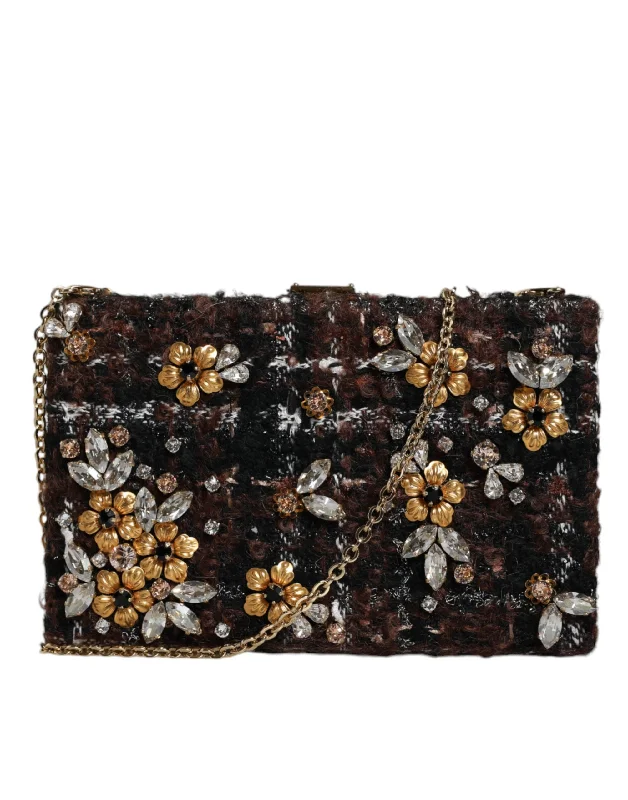 Dolce & Gabbana multi Tweed Floral Clutch Evening Party Purse CrossBody Women's Bag