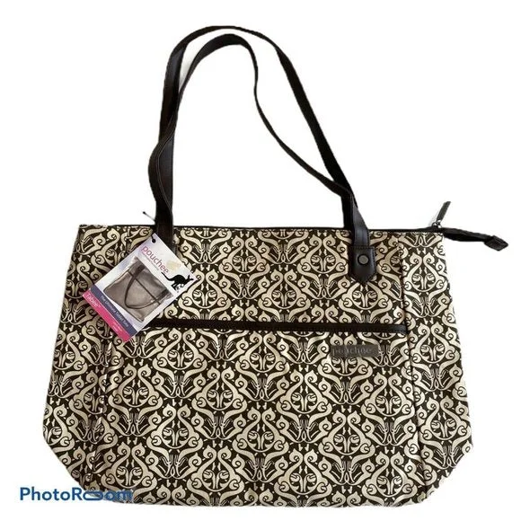 Pouchee Tabee Tablet Organizing Tote  -  Brown and Ivory Pattern Stylish Totes, Exclusive Savings