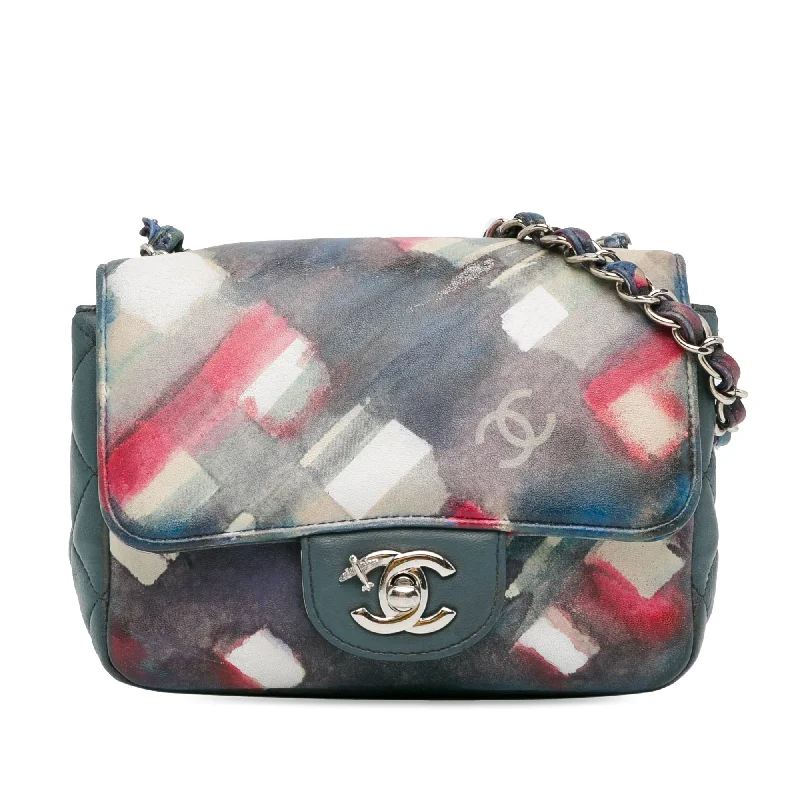 Blue Chanel Mini Square Classic Printed Lambskin Airlines Flap Crossbody Bag