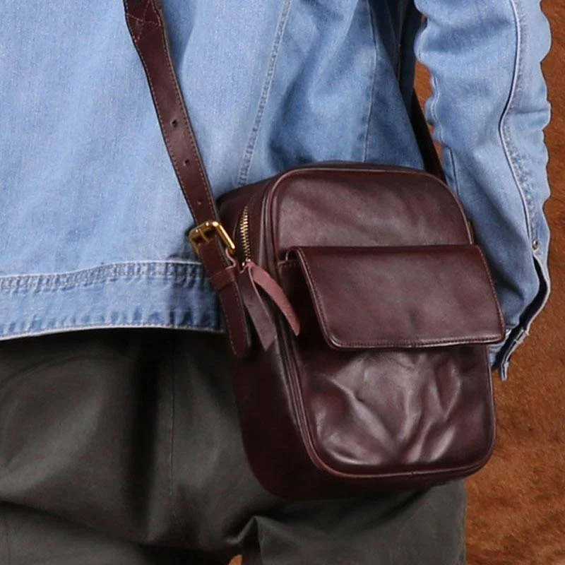 Cool Leather Small Side Bag Messenger Bag Small Shoulder Bags For Men