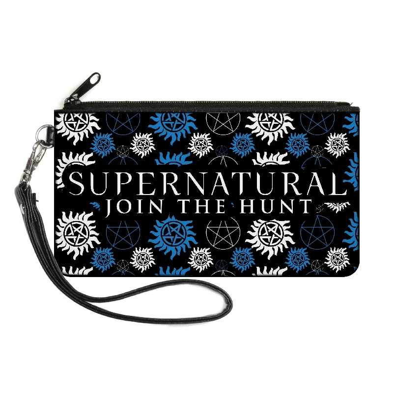 Canvas Zipper Wallet - LARGE - SUPERNATURAL-JOIN THE HUNT Icons Scattered Black Blues White