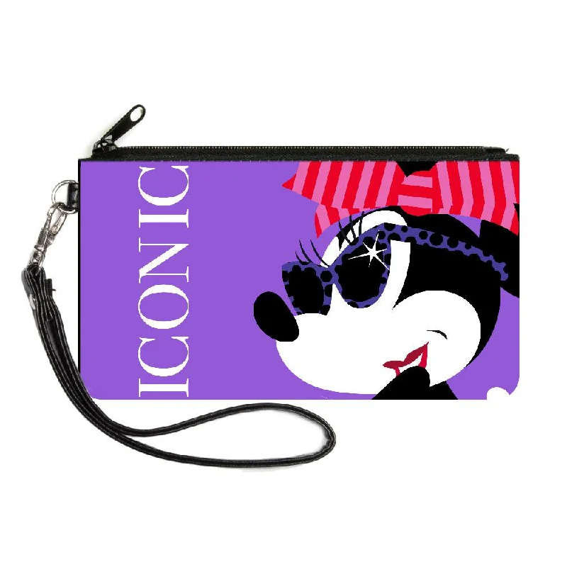 Canvas Zipper Wallet - MINI X-SMALL - ICONIC Hollywood Minnie Over Shoulder Pose CLOSE-UP Purples/White