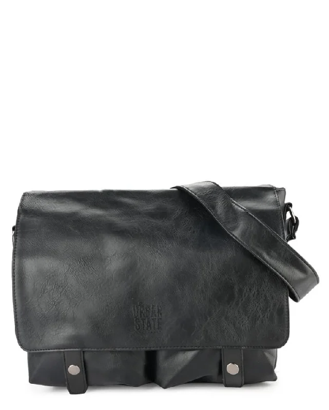 Distressed Leather EDC Medium Messenger Bag - Black