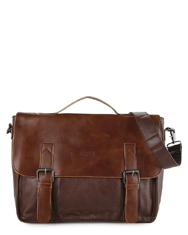 Distressed Leather Office Bag - Dark Brown