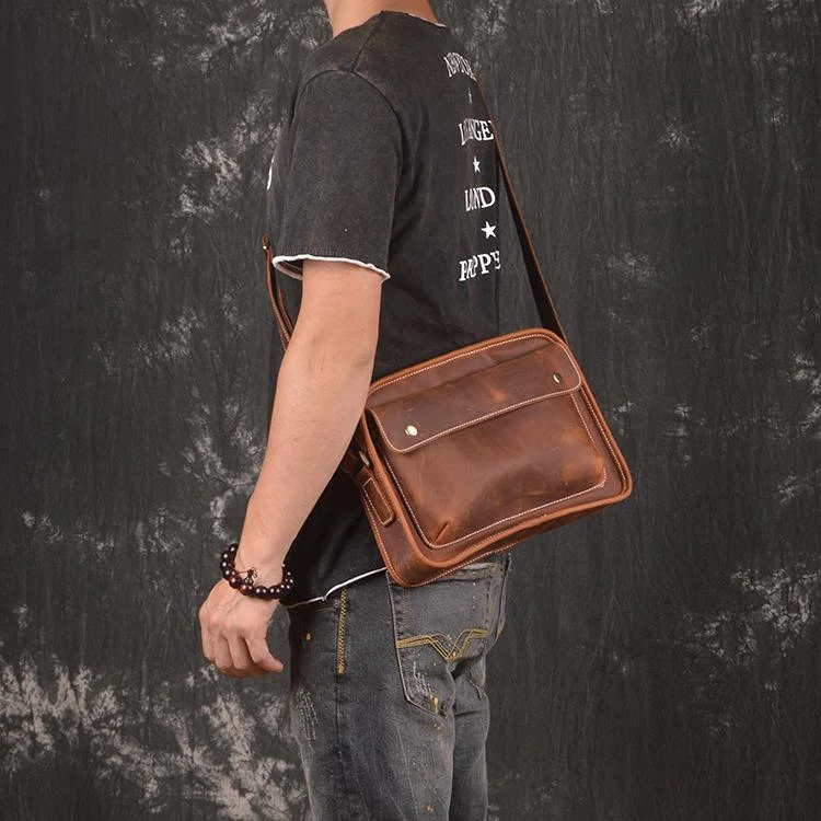 Handmade Leather Small Messenger Bag Shoulder Bag For Men