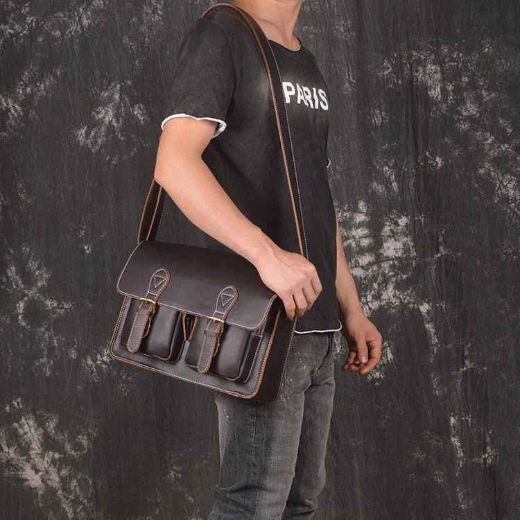 Men Leather Messenger Bag Cool Vintage Crossbody Bag Shoulder Bag for men