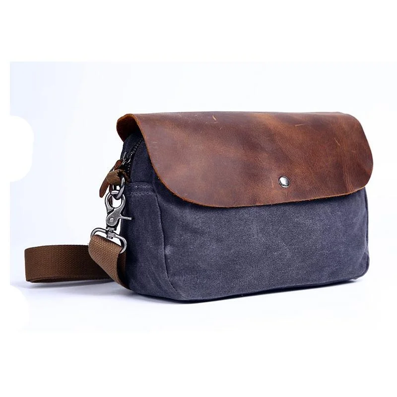 Mens Waxed Canvas Leather Small Side Bag Canvas Courier Bags for Men