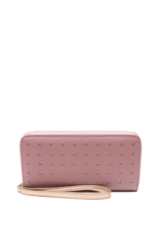 POM Faux Leather Star Wristlet Wallet, Pink