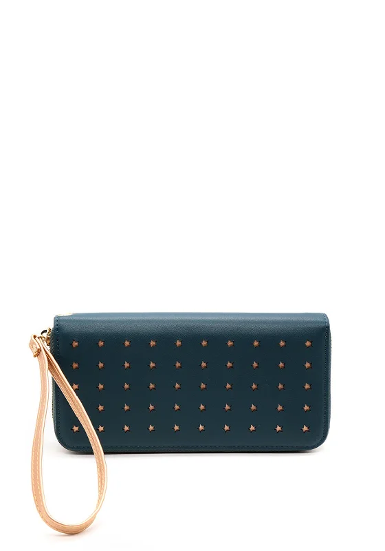 POM Faux Leather Star Wristlet Wallet, Teal