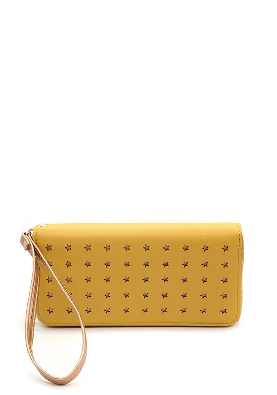 POM Faux Leather Star Wristlet Wallet, Yellow