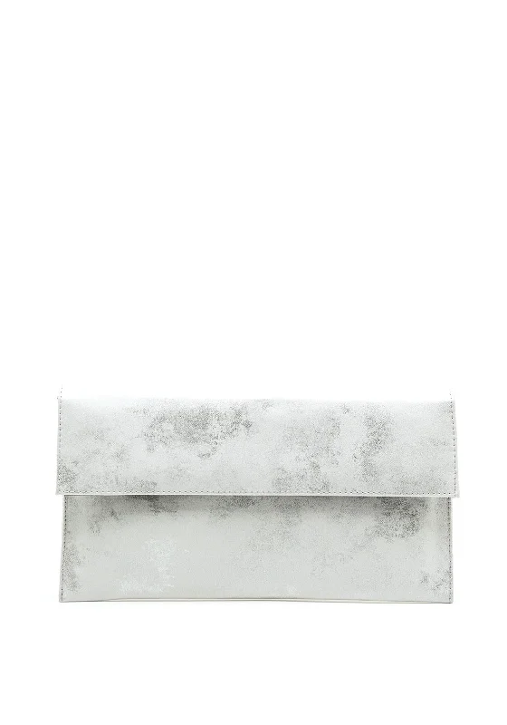 Pomares Shimmer Leather Envelope Clutch Bag, Silver