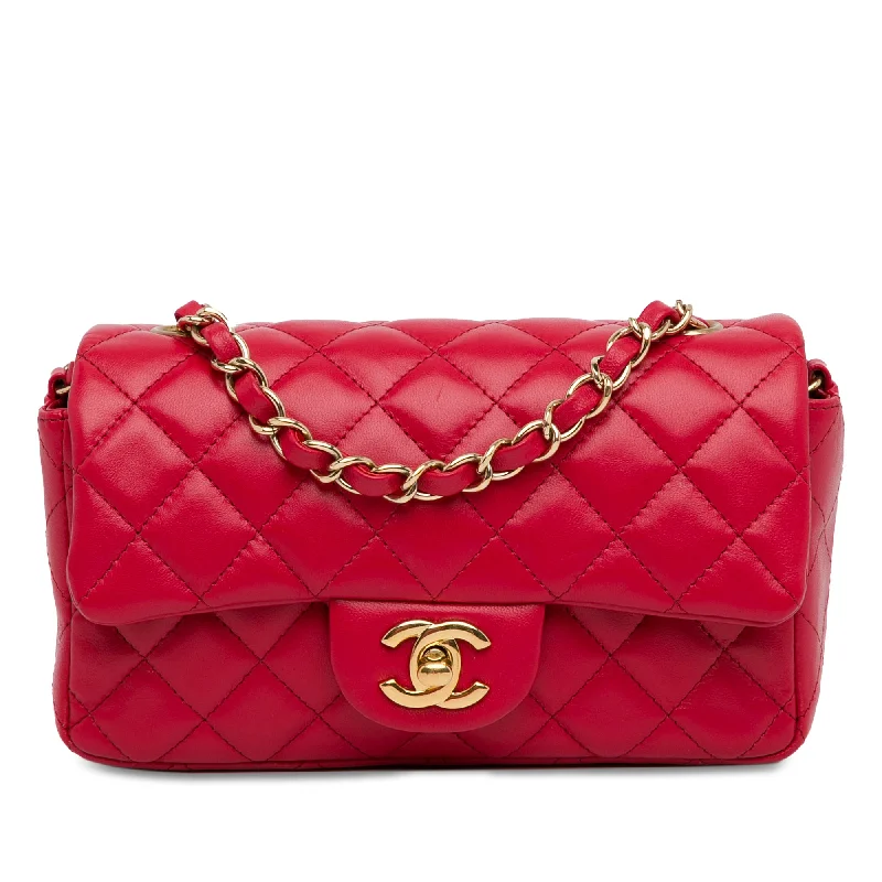 Red Chanel Mini Rectangular Classic Lambskin Single Flap Crossbody Bag