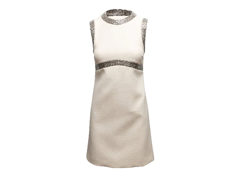 White & Silver Celine Embellished Sleeveless Mini Dress Size FR 36