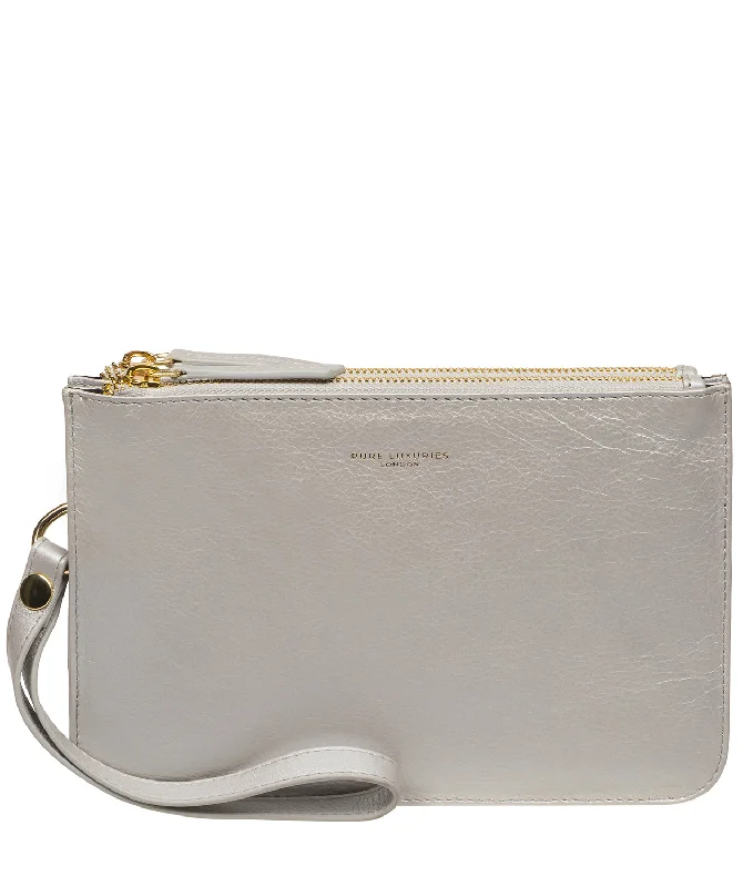 'Addison' Metallic Silver Nappa Leather Clutch Bag