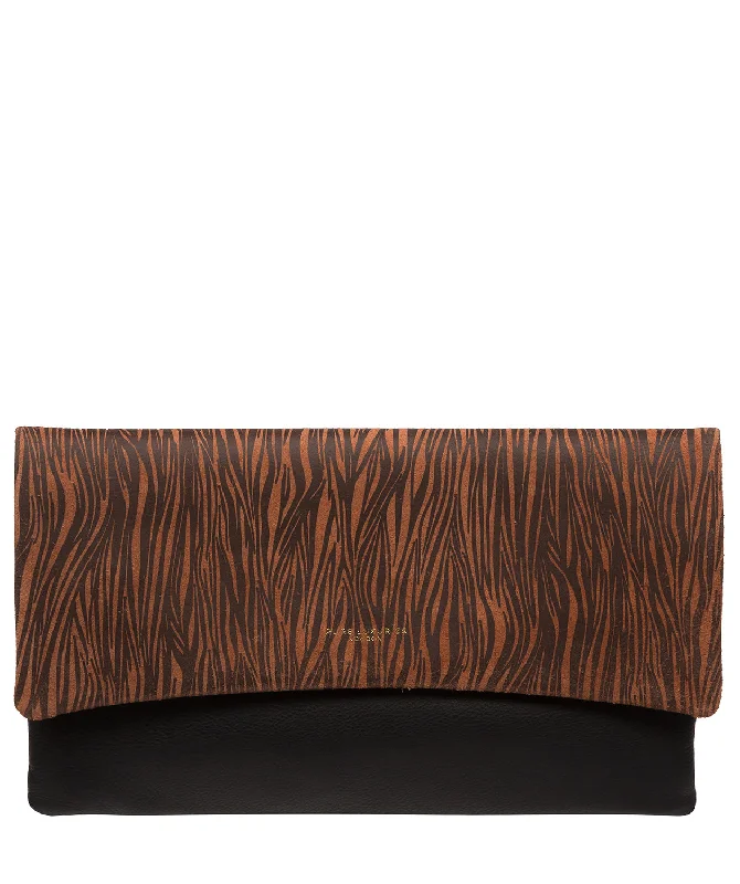 'Amelia' Black & Animal Print Nappa Leather Clutch Bag