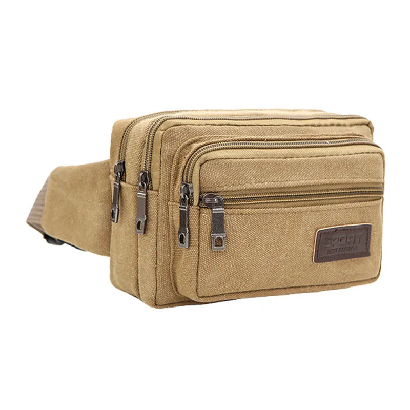 Durable Multi-Pocket Canvas Waist Bag