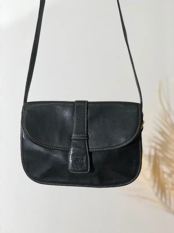 CELINE Blason Contrast Stitch Crossbody Shoulder bag Black Old Celine vintage rifubn