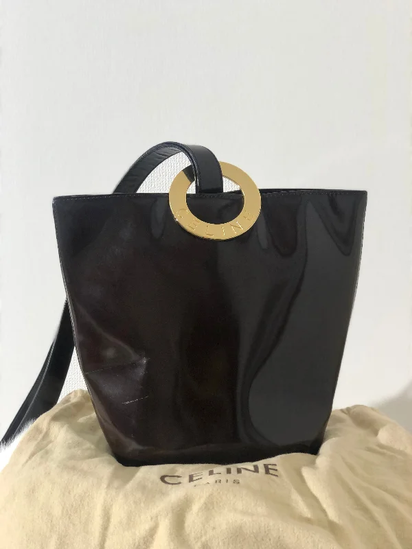 CELINE Circle logo One handle Bucket bag Tote bag Brown Vintage Old 7huww6