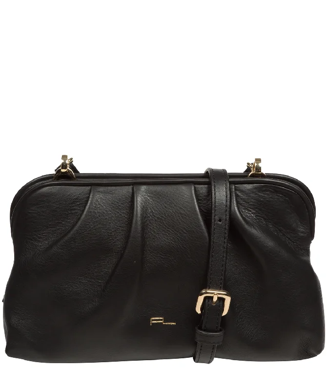 'Halsey' Black Nappa Leather Cross Body Clutch Bag