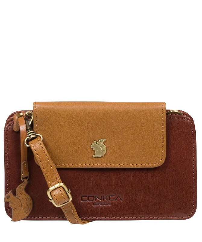 'Little Wonder' Conker Brown & Dark Tan Leather Cross Body Clutch Bag