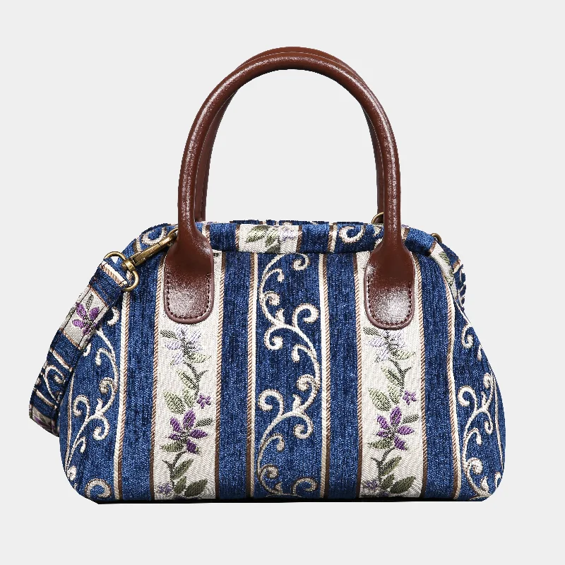 Victorian Strips Navy Carpet Satchel