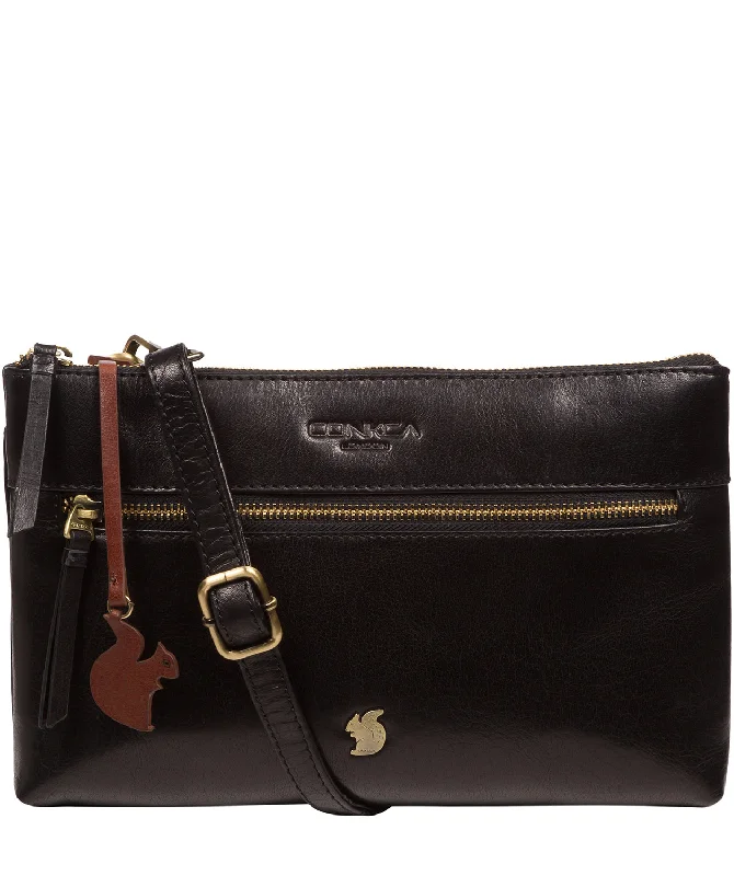 'Minnow' Black Leather Cross Body Clutch Bag