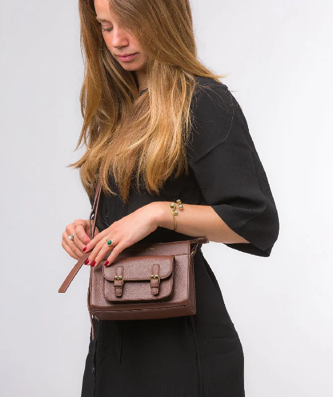 'Monica' Dark Tan Nappa Leather Cross Body Bag