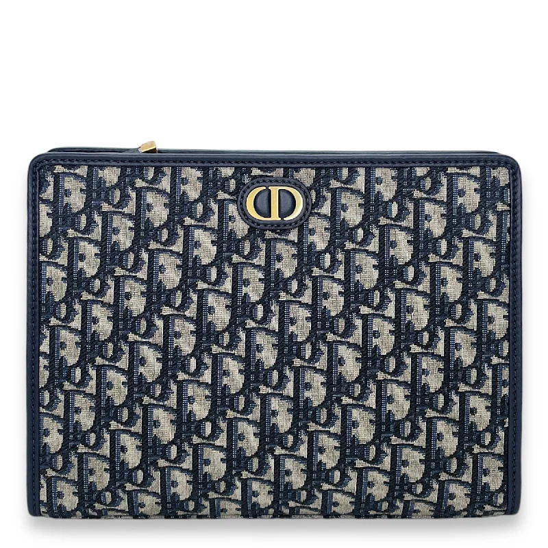 30 Montaigne  Navy Pouch in Jacquard, Gold hardware