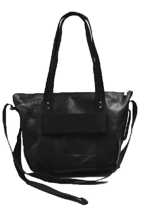 RICK OWENS MEN RA01D0461 TROLLEY LEATHER BAG BLACK