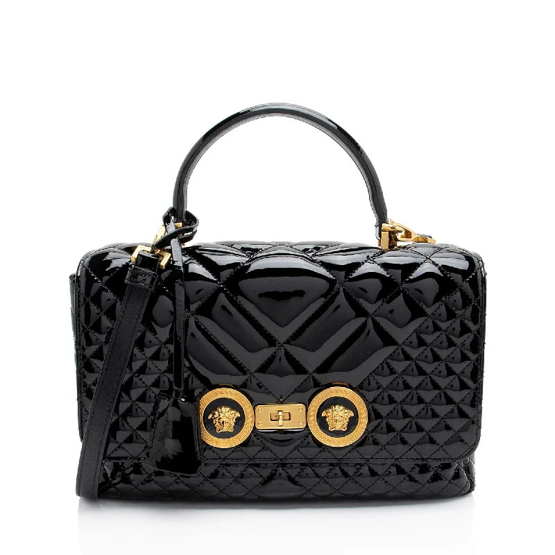 Versace Patent Leather Medusa Padlock Icon Top Handle (SHF-NPGhZL)